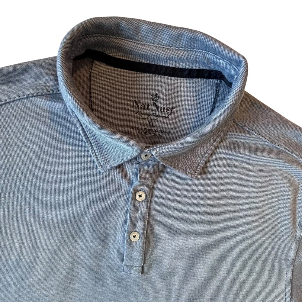 Nat Nast Luxury Originals Mens XL Blue Short Sleeve Rayon Blend Polo Shirt